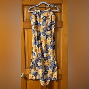 Cider Asymmetrical Floral Dress - Blue and Yellow